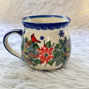 Polish Pottery Boleslawiec Handmade Bubble Mug 1 Pc Cardinal Florals 8 oz